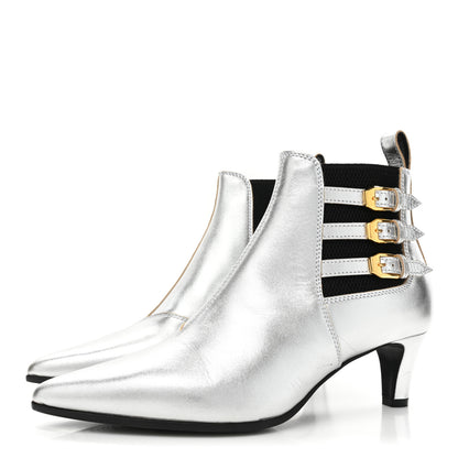 Gucci Metallic Calfskin Cordovan Lux Booties 36 Silver Black 3 of 14