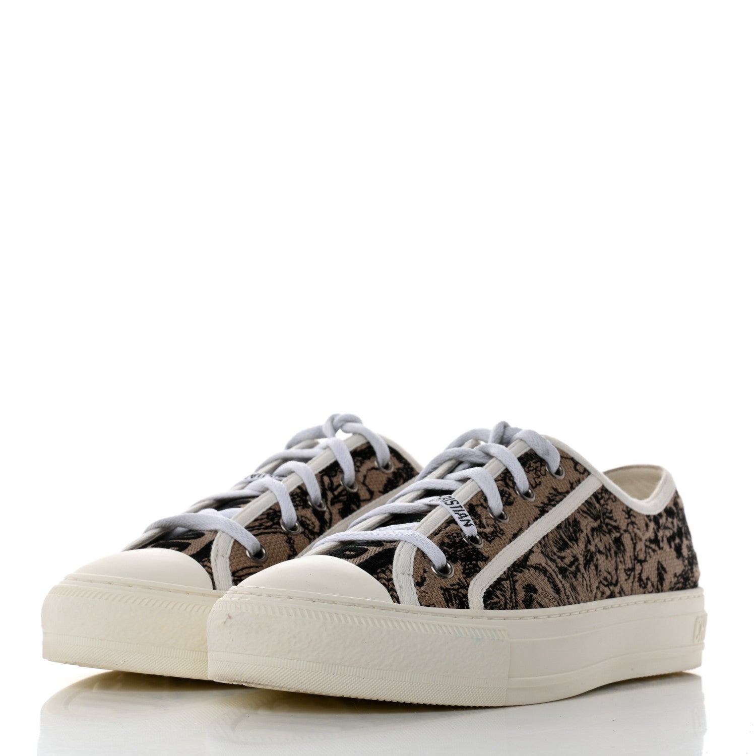 Christian Dior Canvas Toile De Jouy Embroidered Womens Walk'N'Dior Low Top Sneakers 40.5 Hazelnut Black 3 of 8