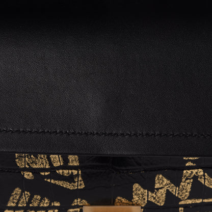 Chanel Calfskin Crocodile Embossed Graffiti 2.55 Cocodile Reissue 225 Flap Black Gold 12 of 14