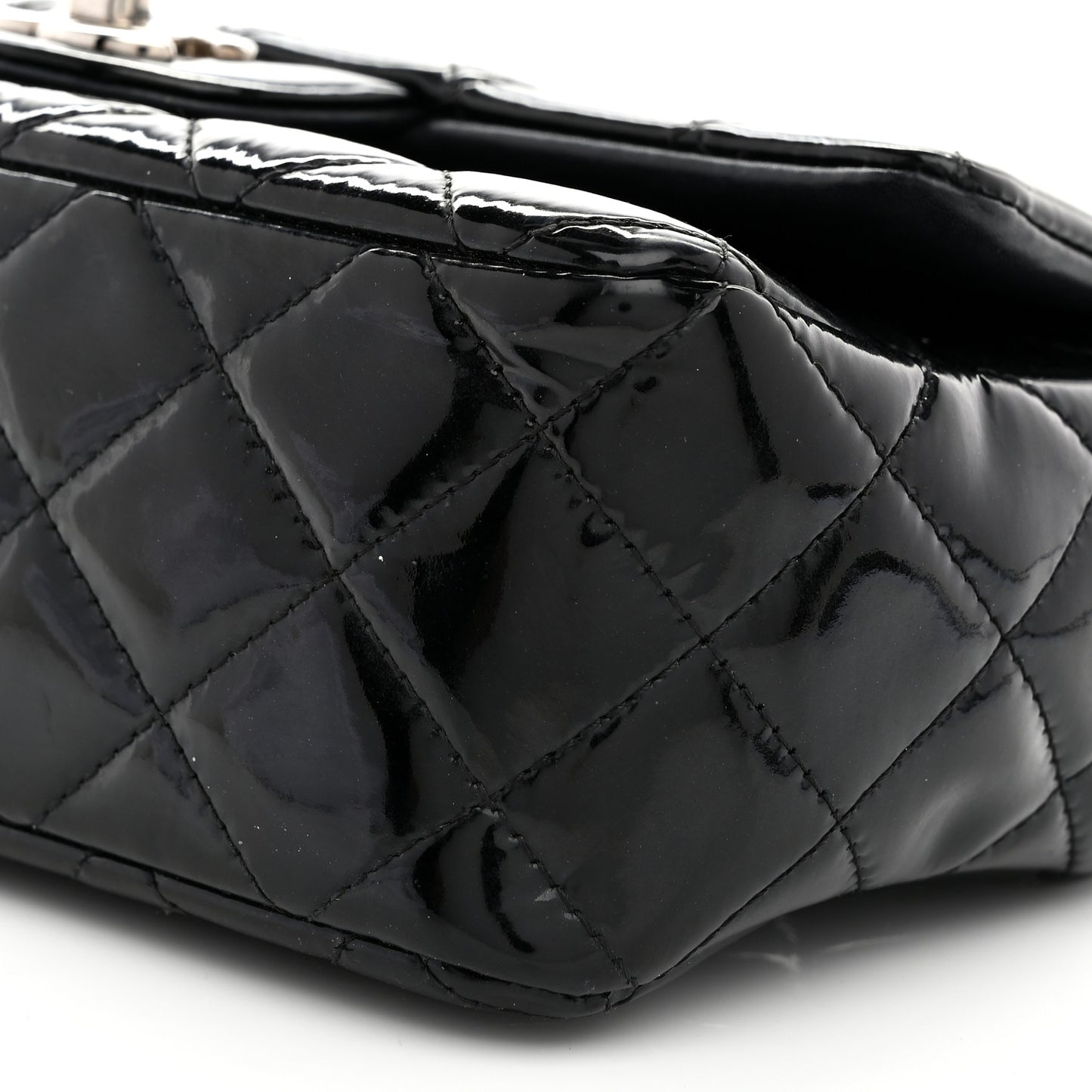 Patent Calfskin Quilted Mini Rectangular Flap Black
