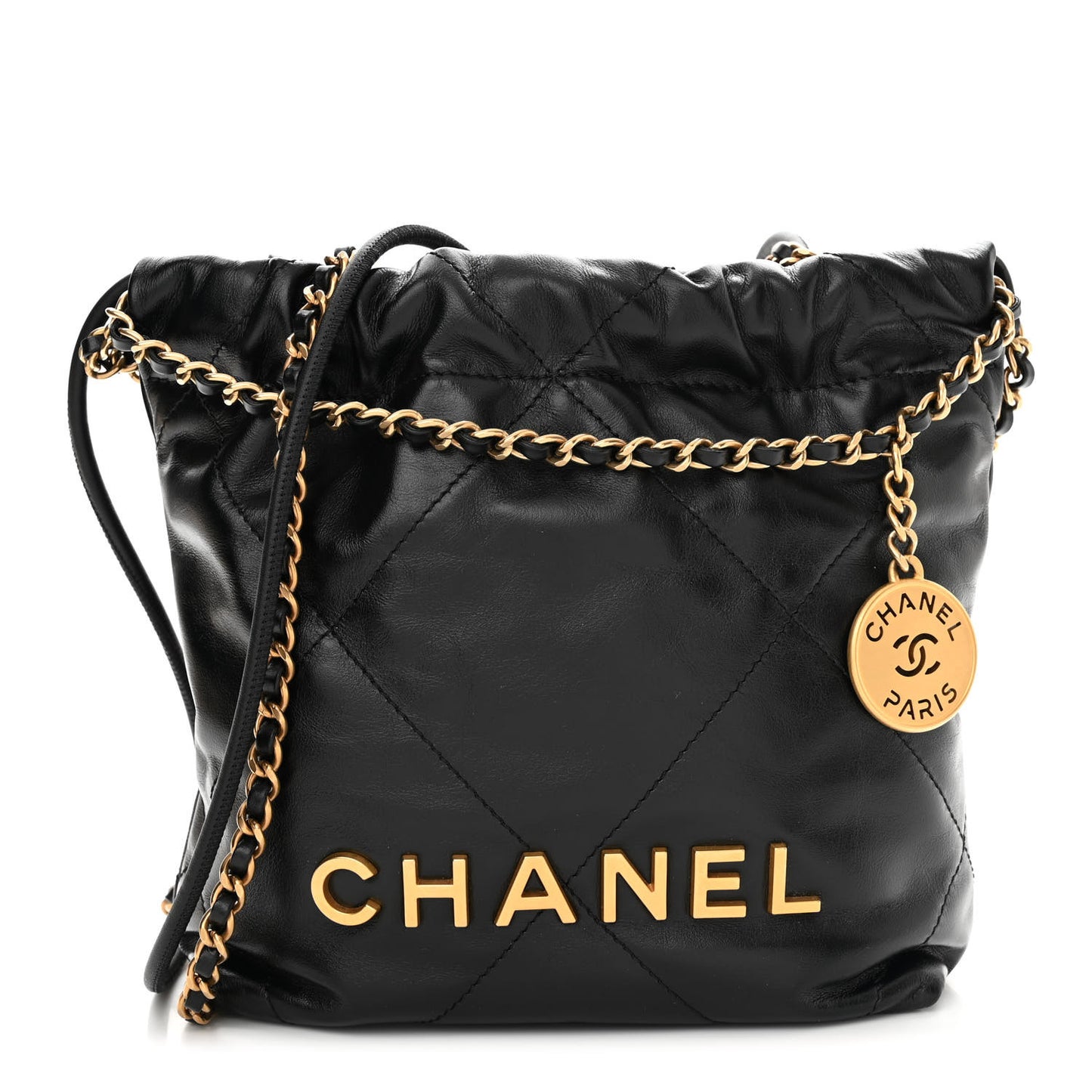 Shiny Calfskin Quilted Mini Chanel 22 Black