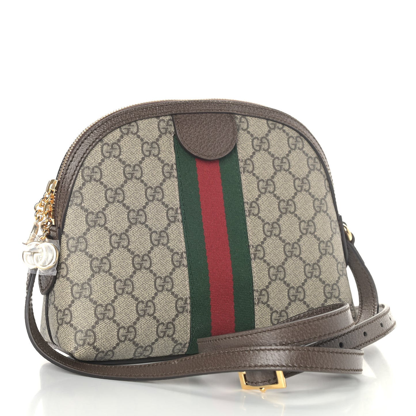 GG Supreme Monogram Textured Dollar Calfskin Web Small Ophidia Dome Shoulder Bag Beige Ebony New Acero