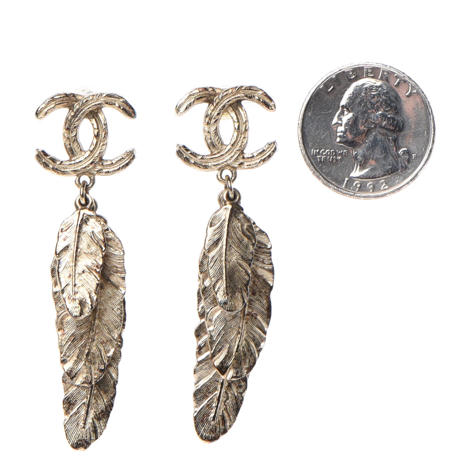 Chanel Feather CC Drop Earrings Gold 2 of 4