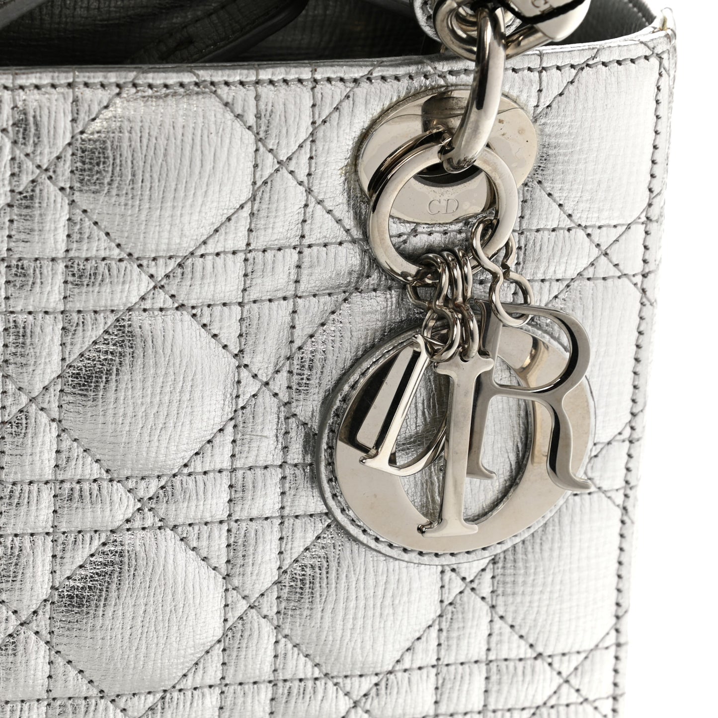 Metallic Grained Calfskin Cannage Small Lucky Badges My Lady Dior Silver