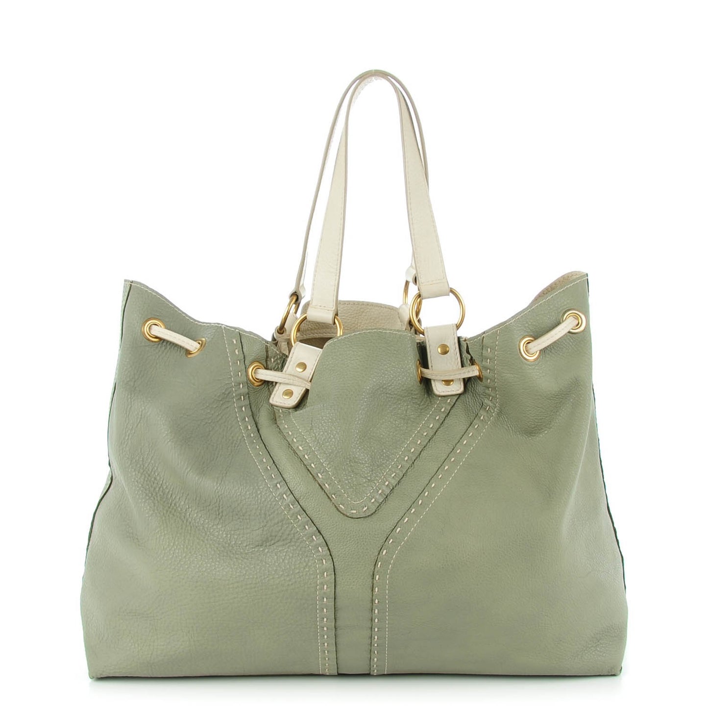 Calfskin Reversible Double Sac Y Tote Ivory