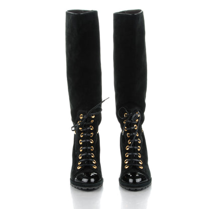Chanel Suede Patent Cap Toe Wedge Boots 40 Black 2 of 8
