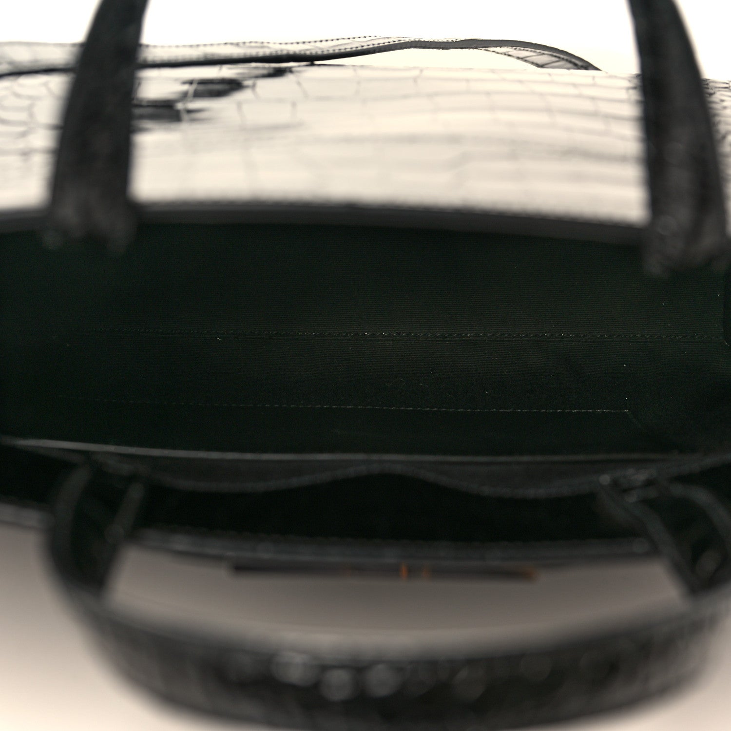 Saint Laurent Shiny Calfskin Crocodile Embossed Small Manhattan Shopper Tote Black 5 of 10