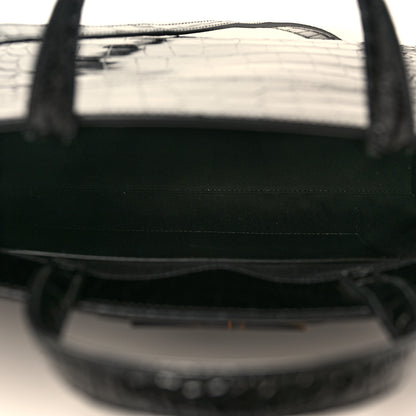 Saint Laurent Shiny Calfskin Crocodile Embossed Small Manhattan Shopper Tote Black 5 of 10