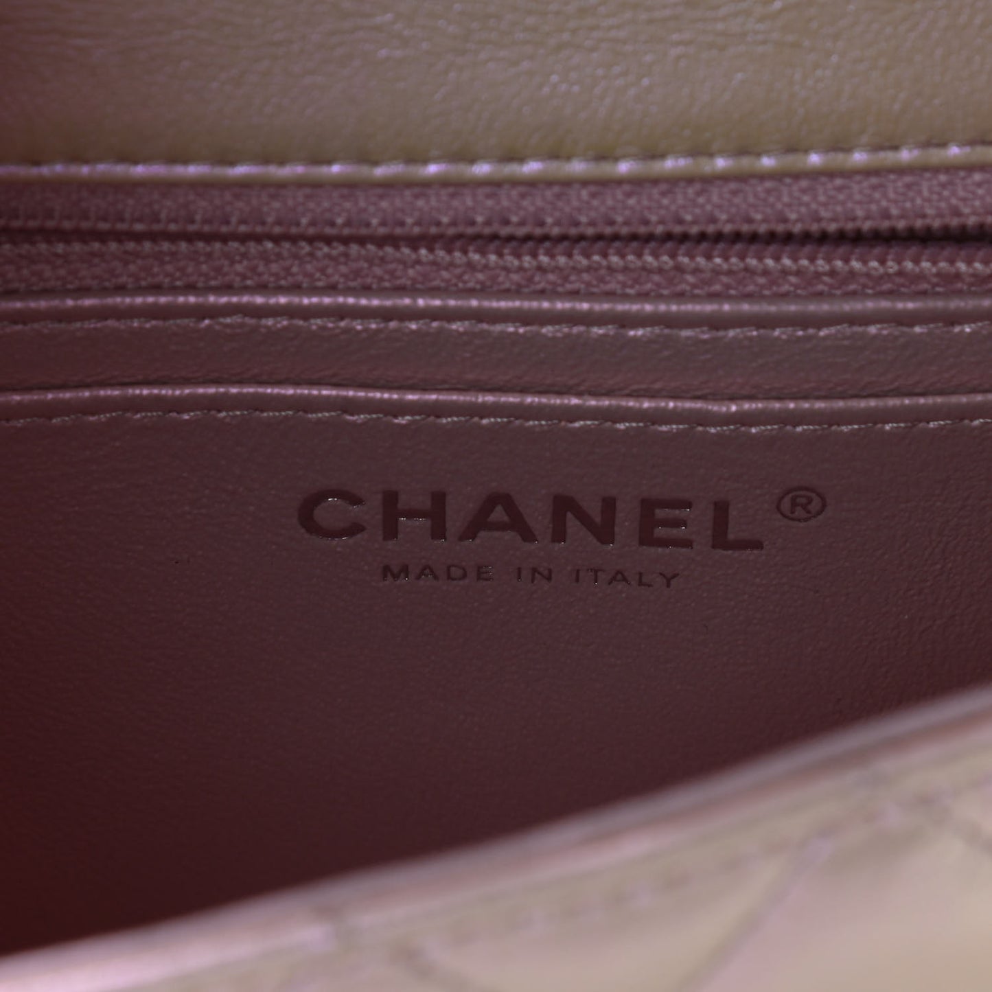 Iridescent Calfskin Quilted Mini Rectangular Flap Pink