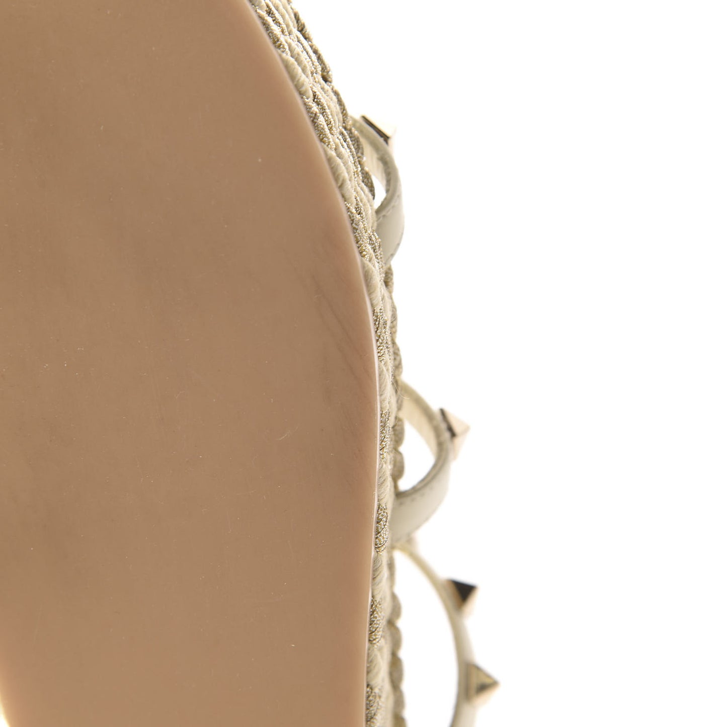 Calfskin Rockstud Ankle Strap Torchon Espadrille Caged 30/55mm Sandals 39 Light Ivory