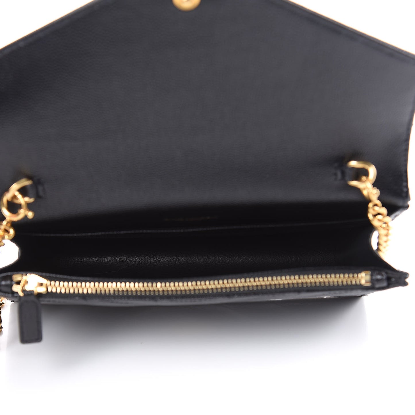 Grain De Poudre Matelasse Chevron Monogram Envelope Chain Wallet Black