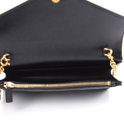 Saint Laurent Grain De Poudre Matelasse Chevron Monogram Envelope Chain Wallet Black 5 of 8