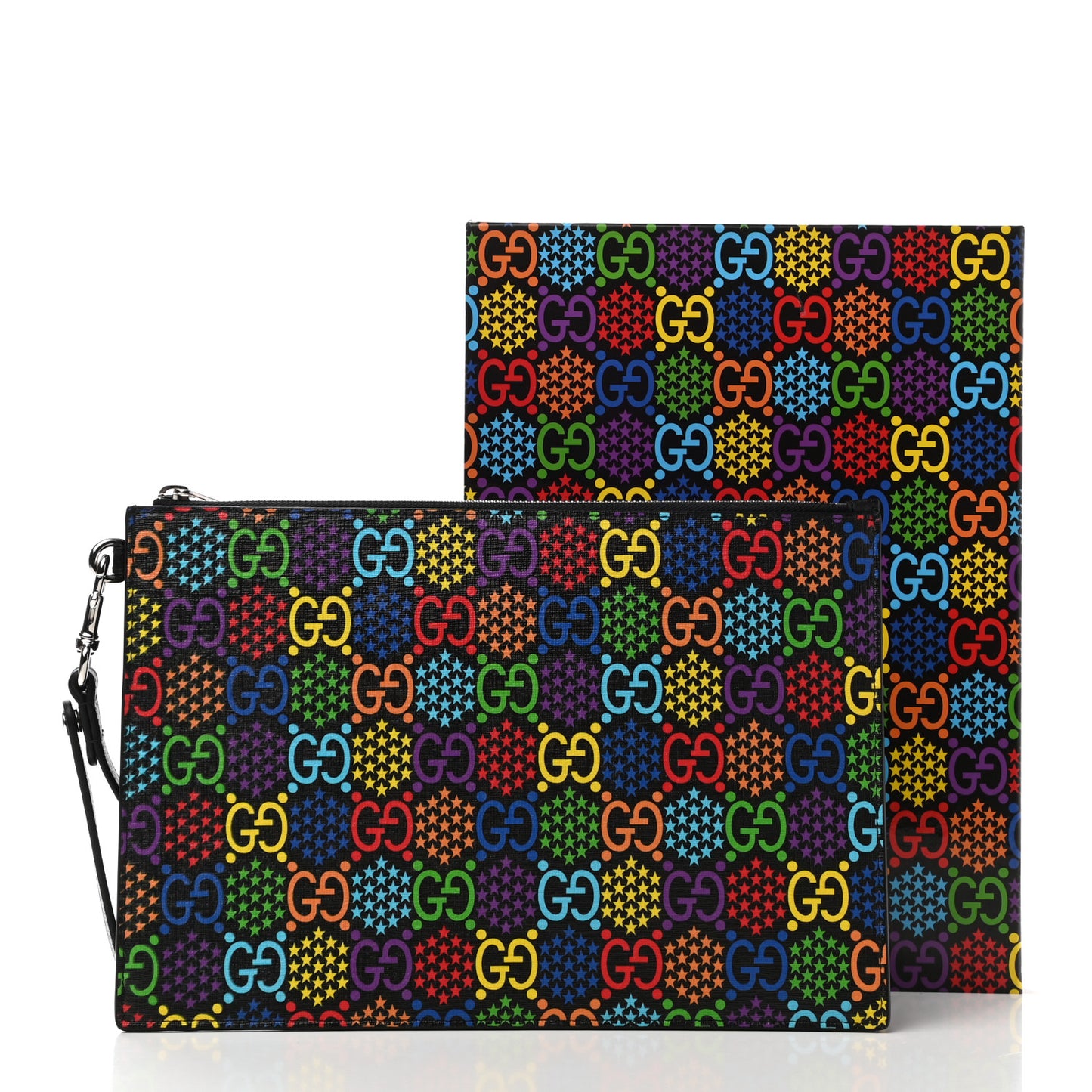 GG Supreme Monogram Psychedelic Zip Wristlet Pouch Black Multicolor