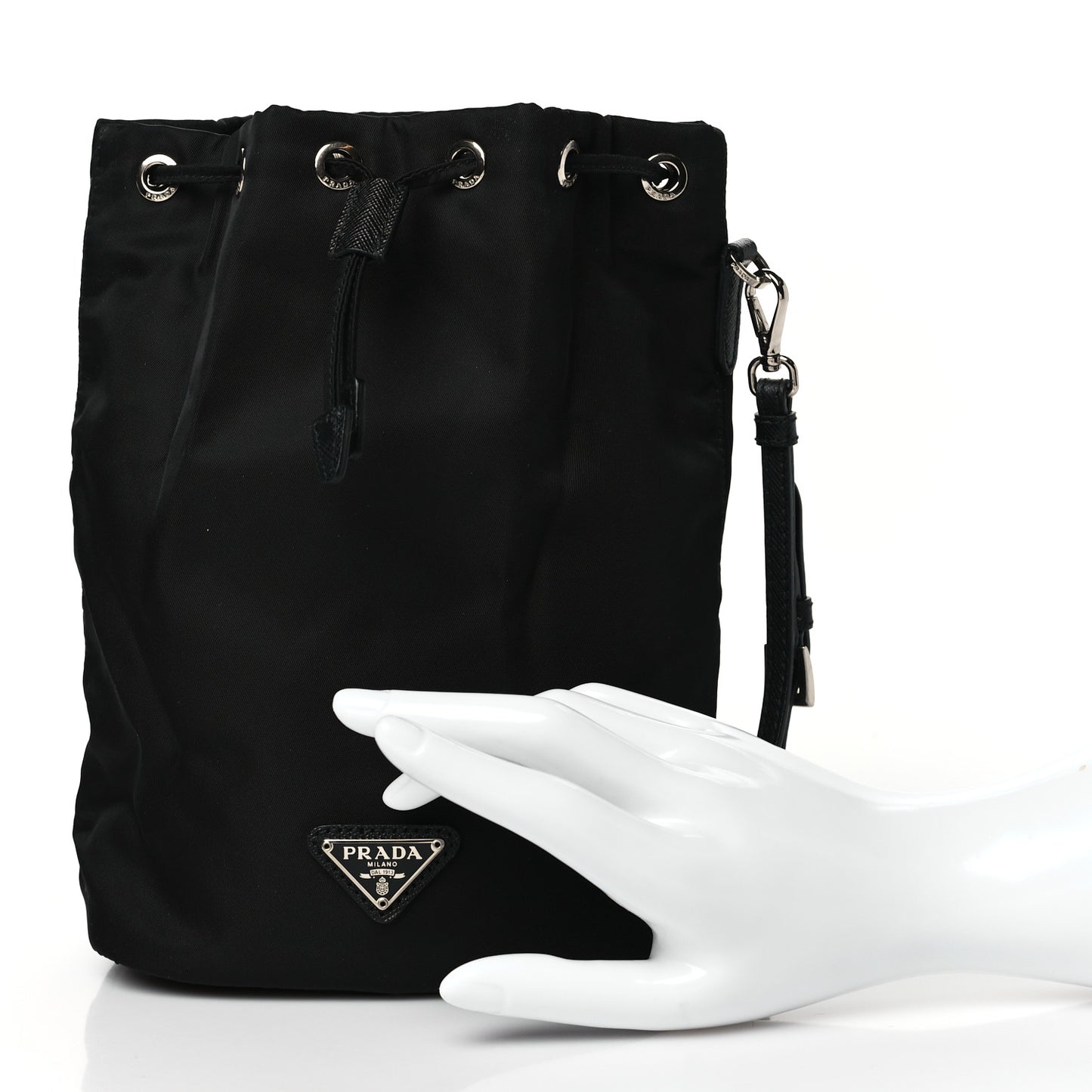 Nylon Vela Drawstring Wristlet Pouch Black