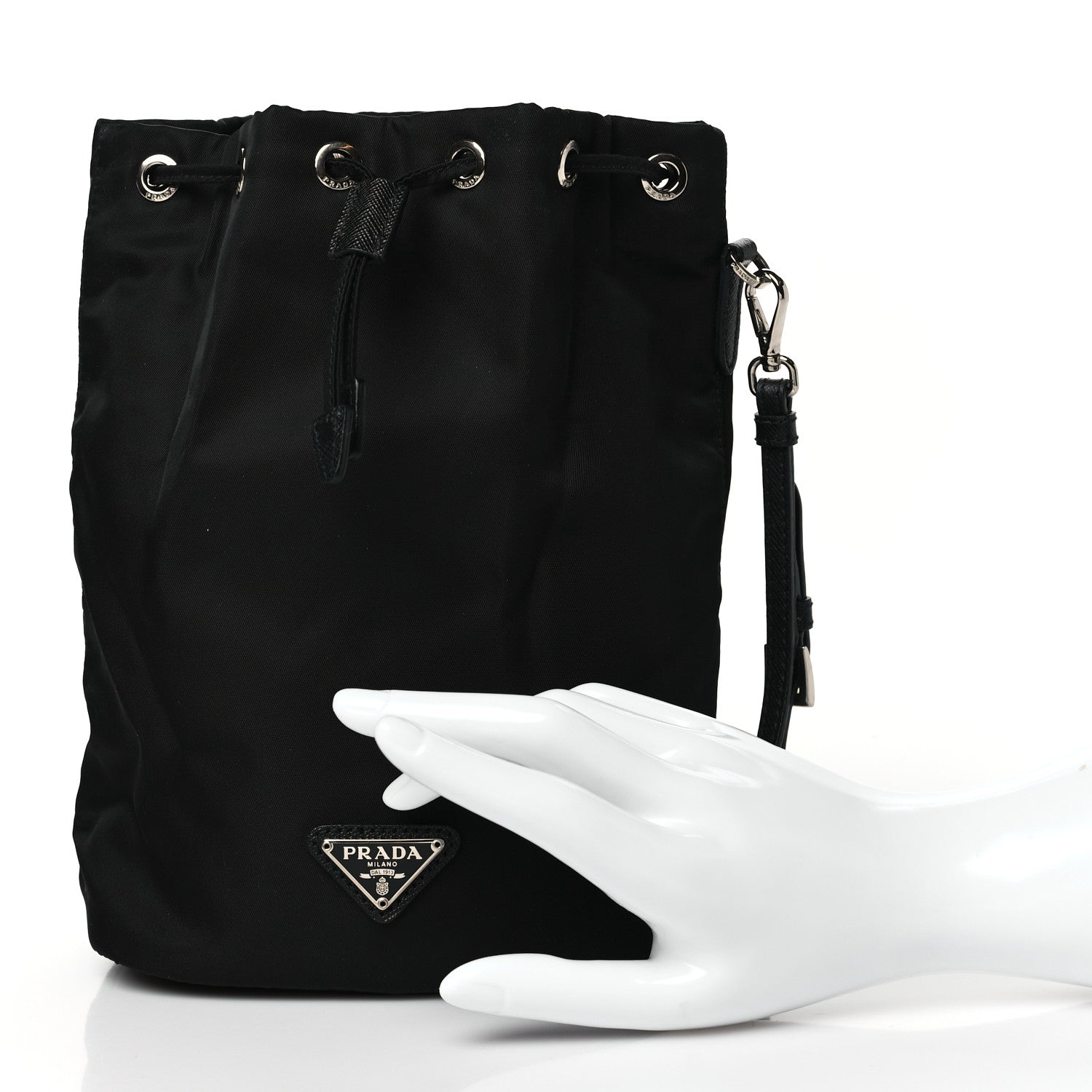 Prada Nylon Vela Drawstring Wristlet Pouch Black 2 of 8