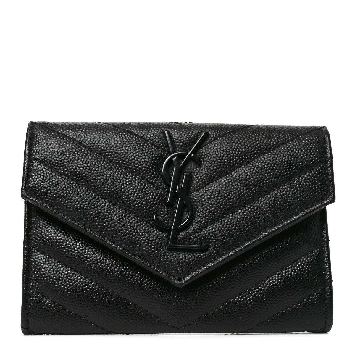 Grain De Poudre Matelasse Chevron Small Monochrome Monogram Envelope Wallet Black