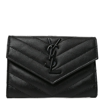 Saint Laurent Grain De Poudre Matelasse Chevron Small Monochrome Monogram Envelope Wallet Black 1 of 6