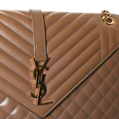 Saint Laurent Grain De Poudre Mixed Matelasse Large Triquilt Monogram Satchel Dark Beige 14 of 14