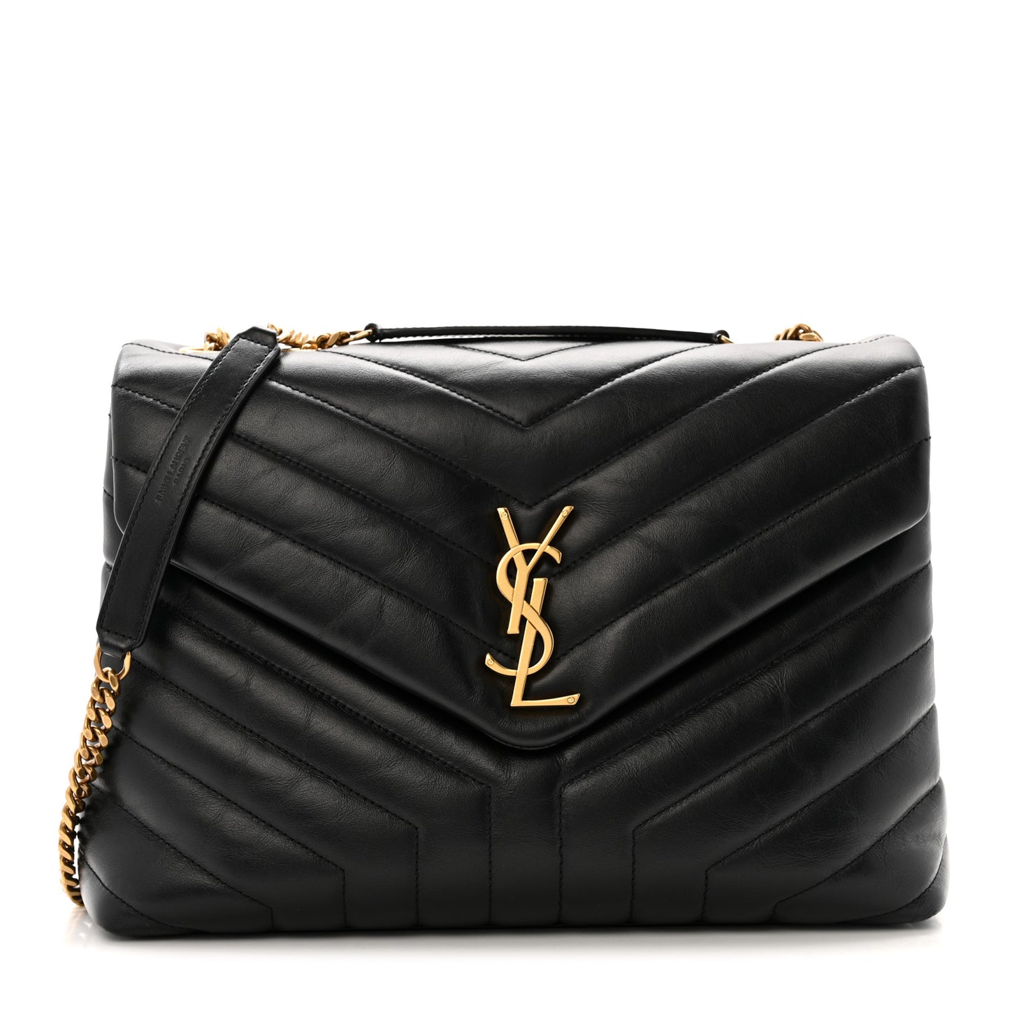 Calfskin Y Quilted Monogram Medium Loulou Chain Satchel Black