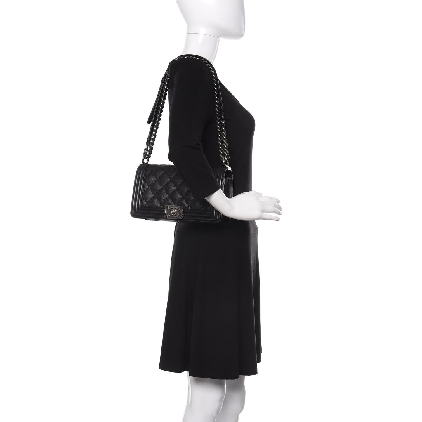 Calfskin Double Stitch Medium Boy Flap Black