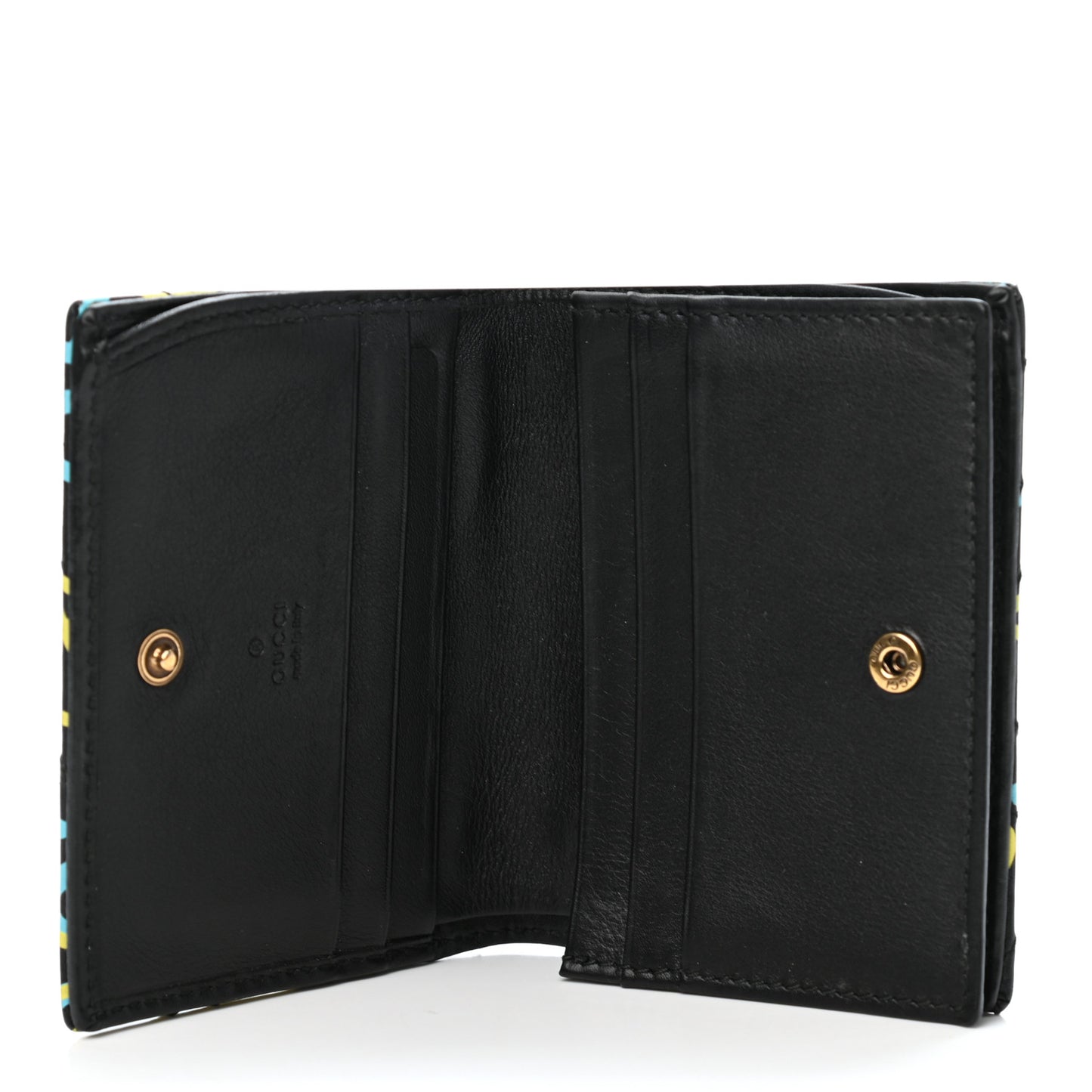 Calfskin Matelasse GucciGhost GG Marmont Card Case Wallet Black New Acquamarine