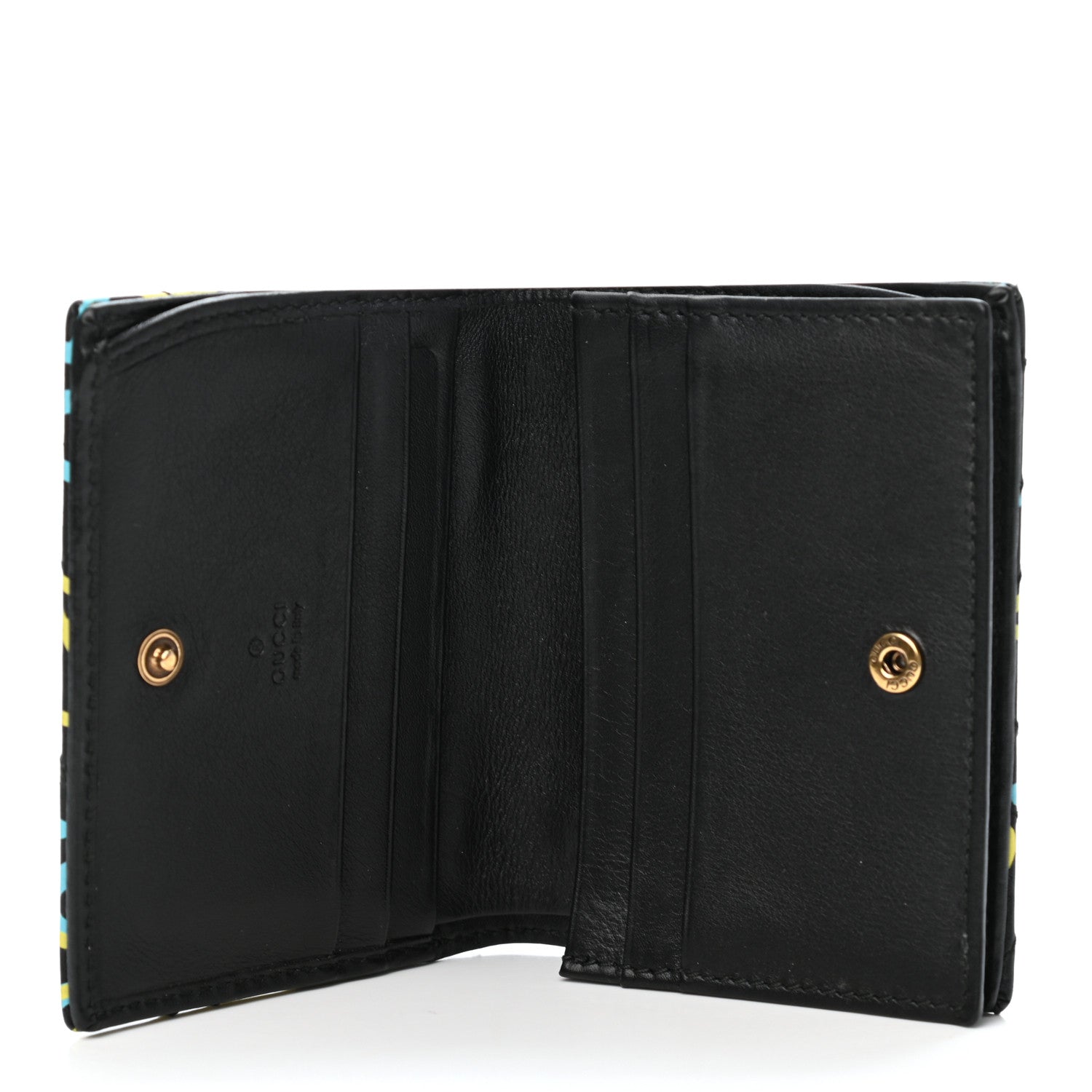 Gucci Calfskin Matelasse GucciGhost GG Marmont Card Case Wallet Black New Acquamarine 4 of 4