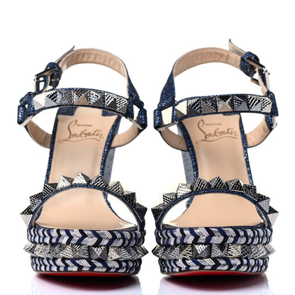 Christian Louboutin Lame Lux Pyraclou 110 Wedge Sandals 37 Denim 2 of 5