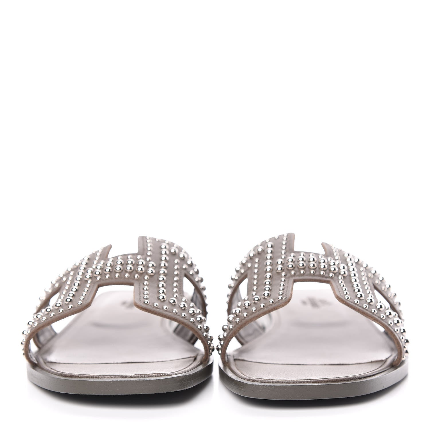 Hermes Calfskin Studded Oran Sandals 38 Gris Galet 2 of 9