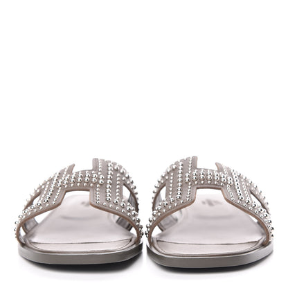 Hermes Calfskin Studded Oran Sandals 38 Gris Galet 2 of 9