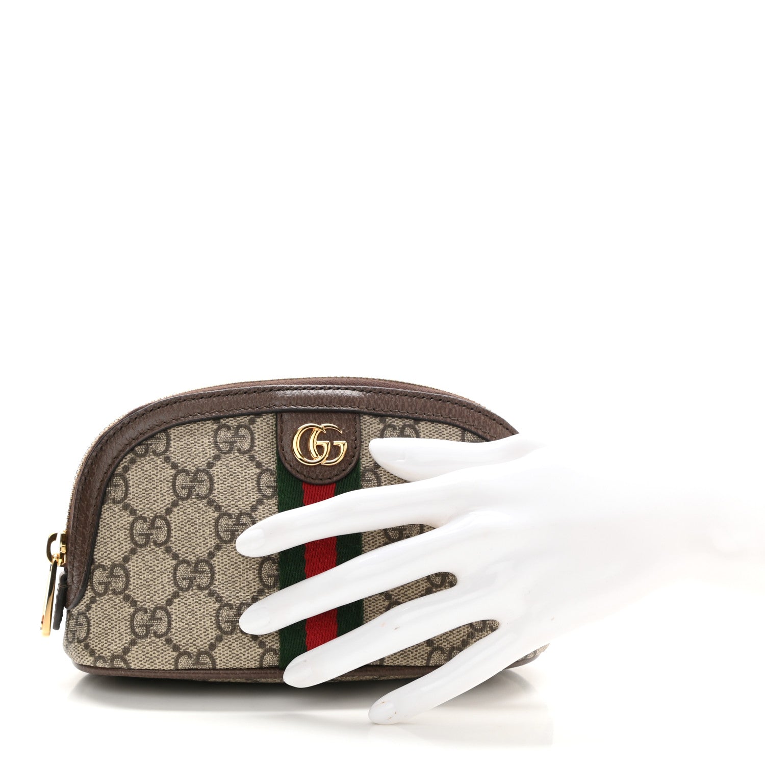 Gucci GG Supreme Monogram Textured Calfskin Web Medium Ophidia Cosmetic Case Beige Ebony New Acero 2 of 8