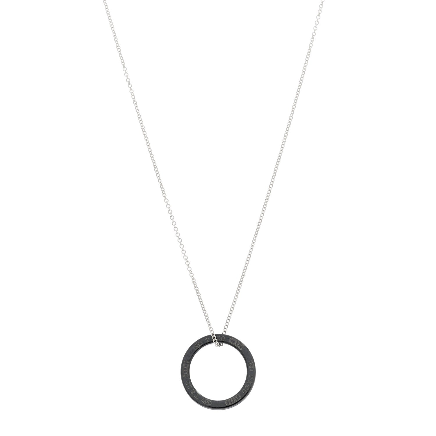 Tiffany Sterling Silver Titanium 1837 Circle Pendant Necklace 1 of 5