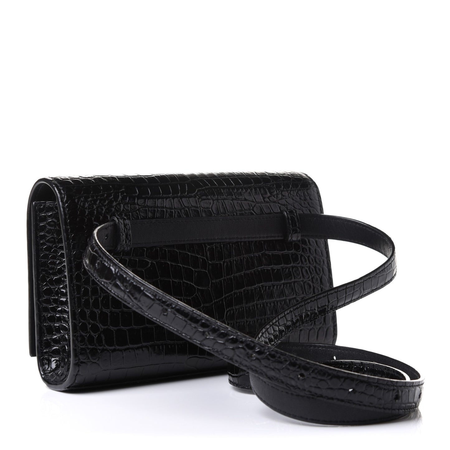 Calfskin Crocodile Embossed Monogram Kate Belt Bag Black