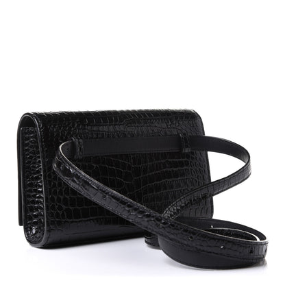 Saint Laurent Calfskin Crocodile Embossed Monogram Kate Belt Bag Black 3 of 12