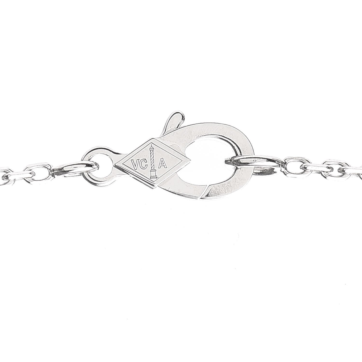 Van Cleef & Arpels 18K White Gold Diamond Guilloche Vintage Alhambra Pendant Necklace 4 of 7