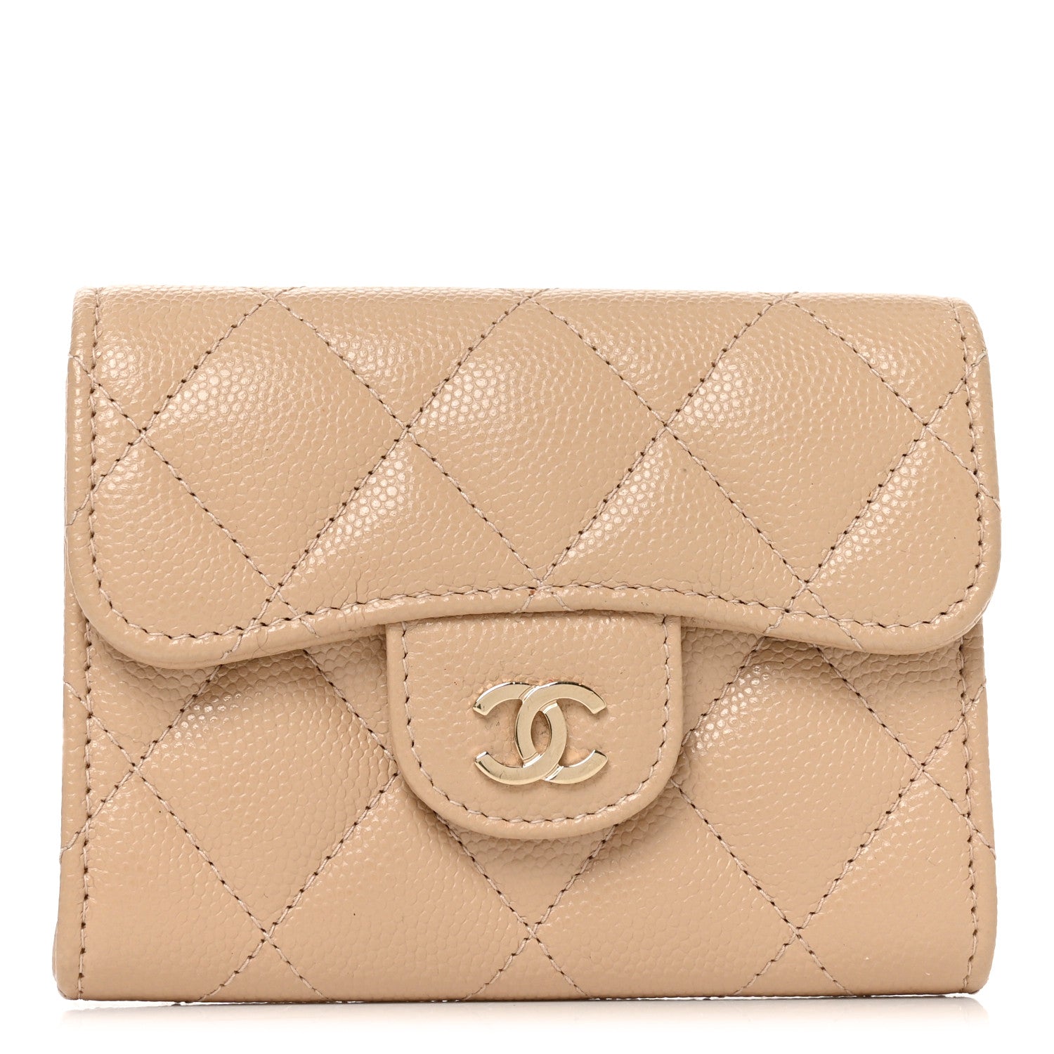 Chanel Caviar Quilted Flap Card Holder Wallet Beige 1 of 9