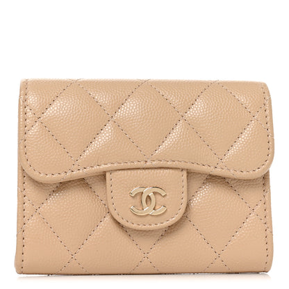Chanel Caviar Quilted Flap Card Holder Wallet Beige 1 of 9