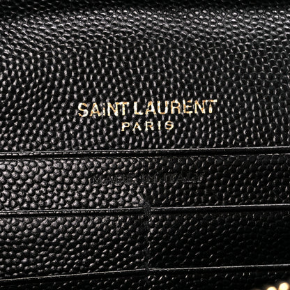 Saint Laurent Grain De Poudre Matelasse Chevron Monogram Chain Wallet Black 9 of 12