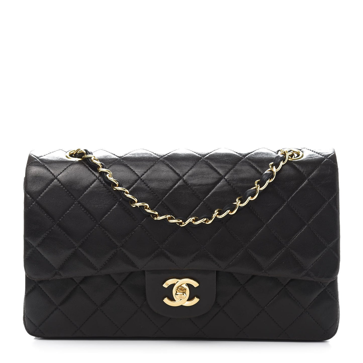 Lambskin Quilted Medium Double Flap Black