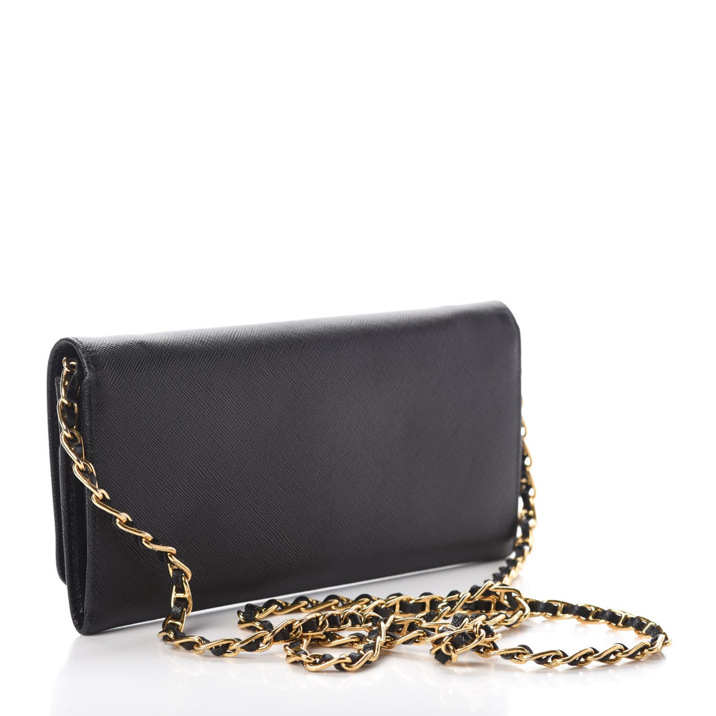 Saffiano Metal Oro Chain Wallet Black