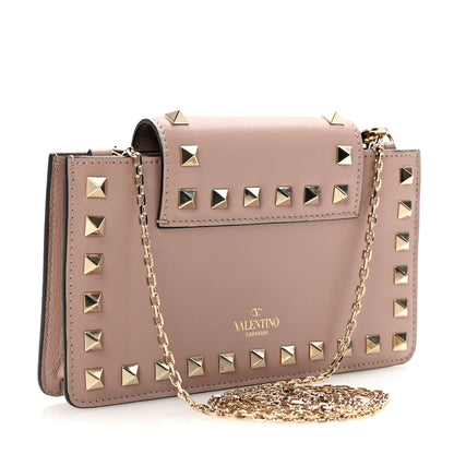 Valentino Garavani Calfskin Rockstud Phone Case With Chain Poudre 3 of 10