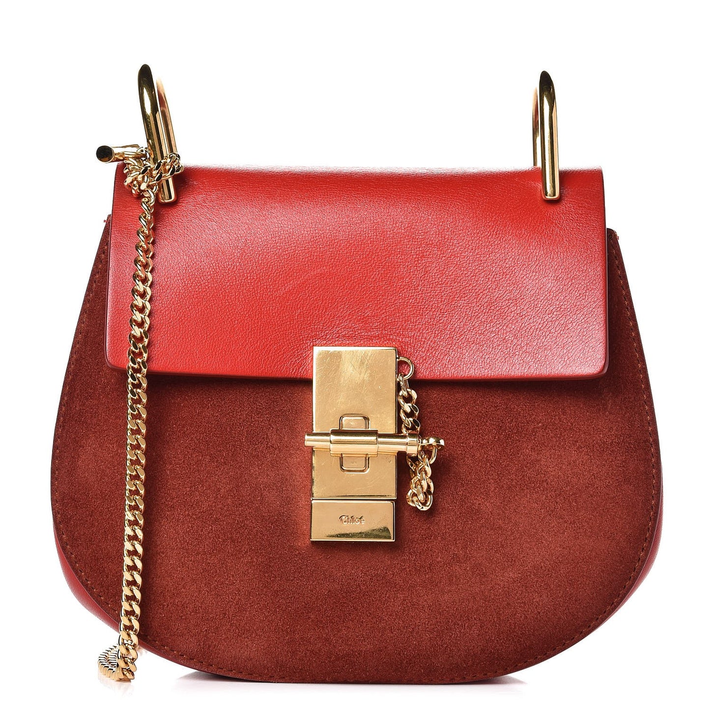 Lambskin Suede Calfskin Mini Drew Shoulder Bag Paprika Red