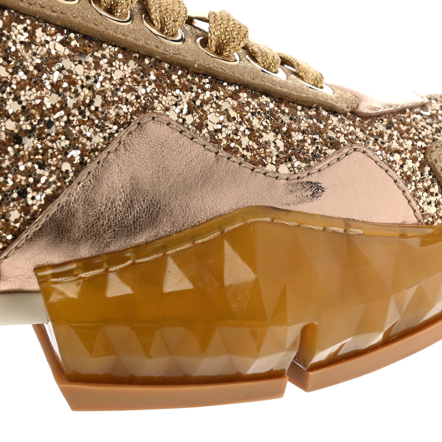 Jimmy Choo Calfskin Glitter Womens Diamond Low Top Sneaker 36 Gold 9 of 10