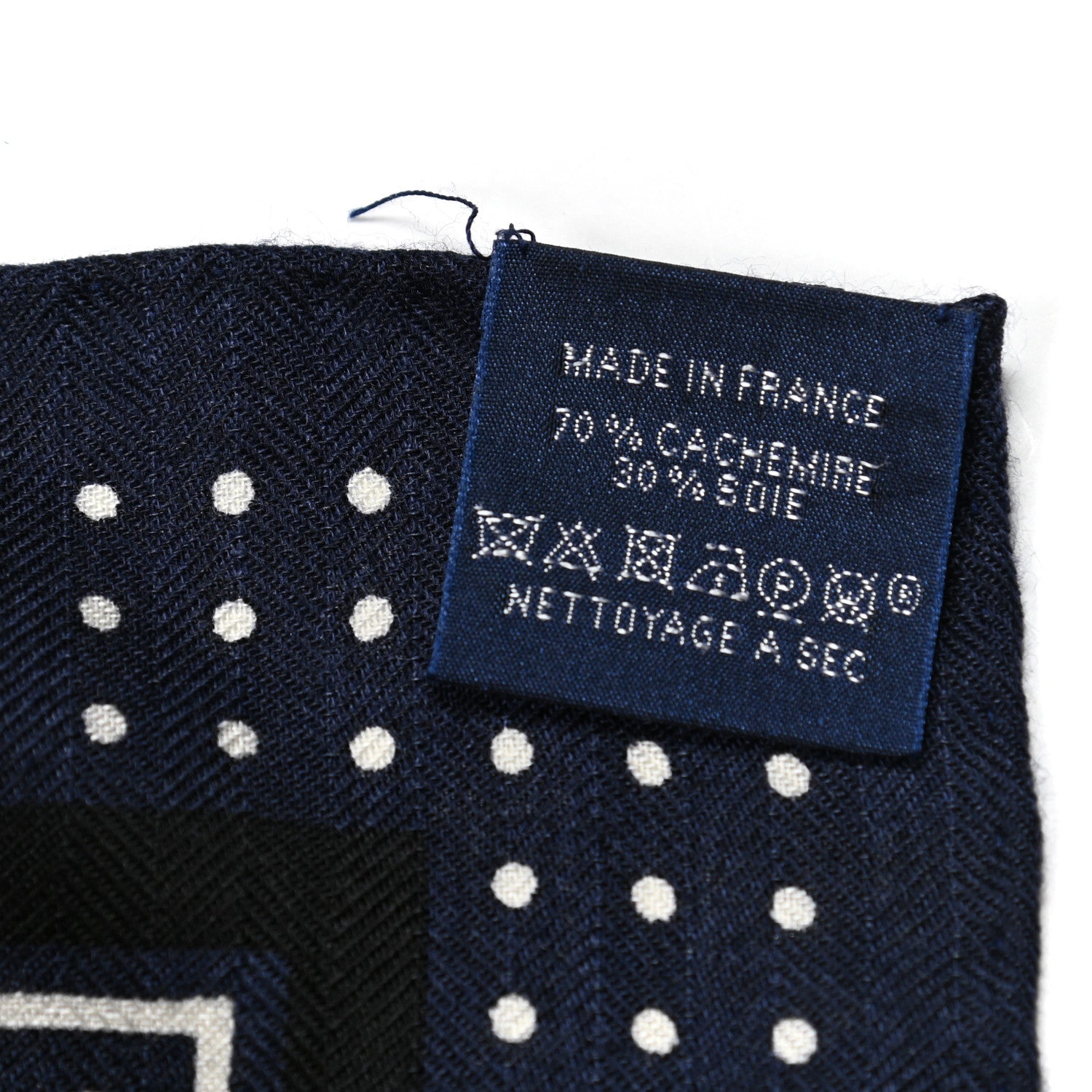 Hermes Cashmere Silk Les Cles Bandana Shawl 140 Marine Blanc Noir 5 of 5
