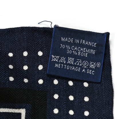 Hermes Cashmere Silk Les Cles Bandana Shawl 140 Marine Blanc Noir 5 of 5