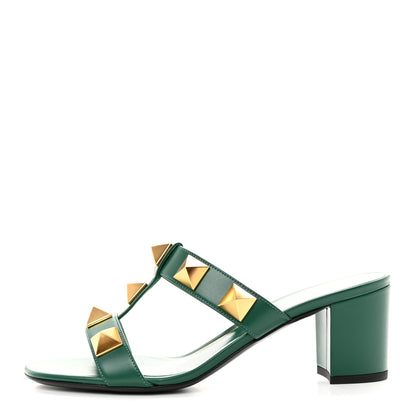 Valentino Garavani Calfskin Roman Stud 60mm Slide Sandals 38.5 Jungle 1 of 9