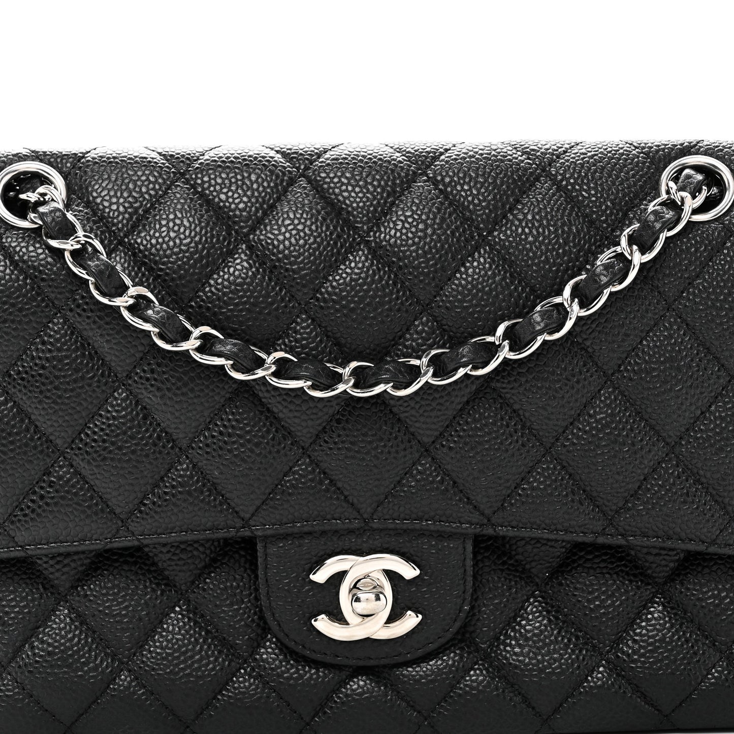 Caviar Quilted Medium Double Flap Black