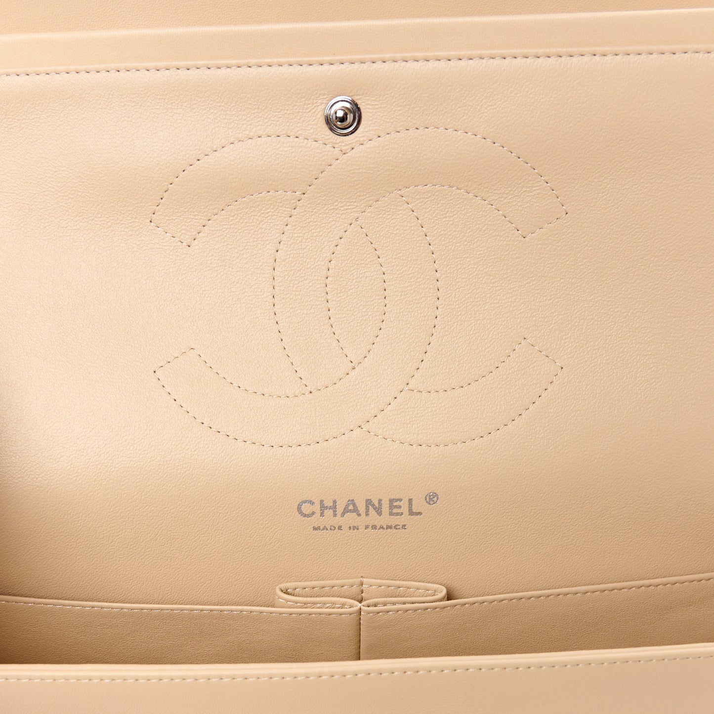 Lambskin Quilted Jumbo Double Flap Light Beige