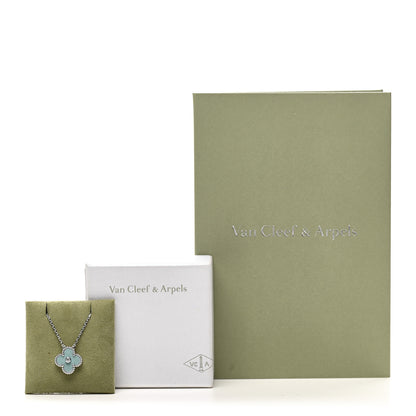 Van Cleef & Arpels 18K White Gold Diamond Celadon Green Sevres Porcelain Vintage Alhambra Pendant Necklace 6 of 6