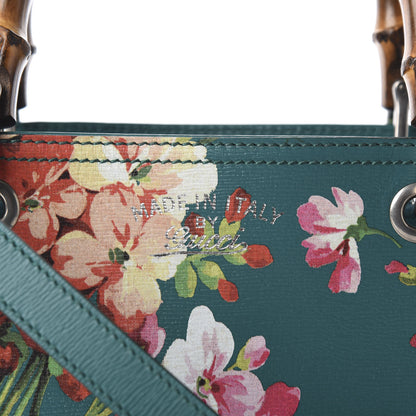 Gucci Shangai Calfskin Blooms Print Medium Bamboo Shopper Tote Bright Emerald Multicolor 10 of 10