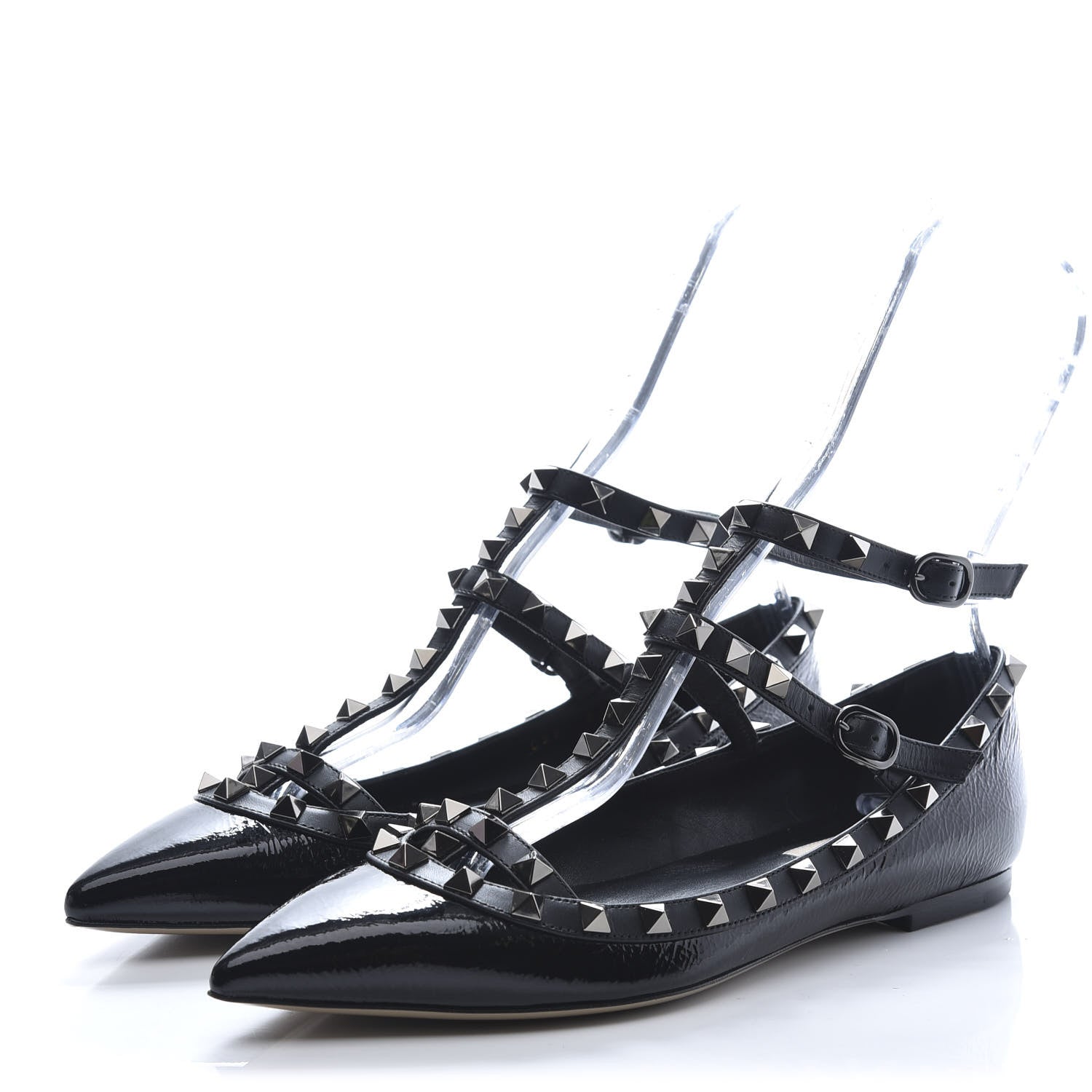 Valentino Garavani Patent Rockstud Cage Ballerina Flats 37.5 Black 3 of 9